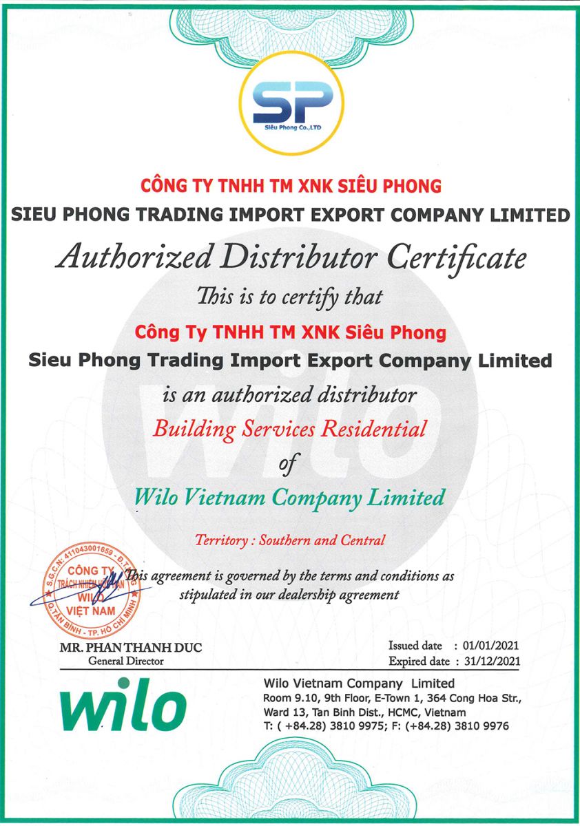 Siêu Phong nhà phân phối độc quyền máy bơm Wilo tại Miền Nam